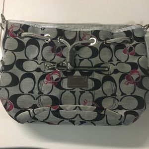 Coach Poppy Grey/Black Signature Style Med. Purse